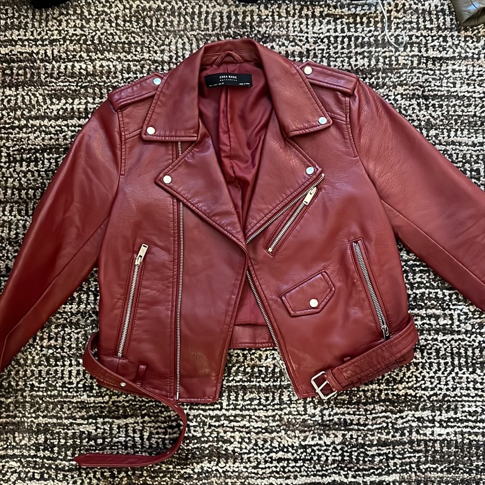 Zara red leather jacket